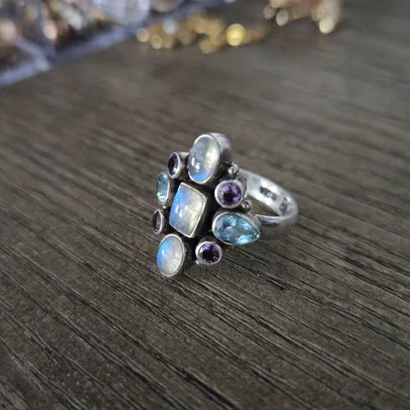 Nicky Butler 925 Sterling Silver Moonstone Blue Topaz Amethyst Ring Sz 7 Vintage - Picture 4 of 16